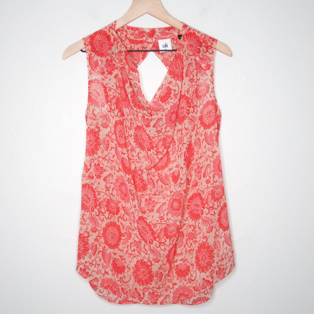 Cabi Womens Top XS Pink Floral Sheer Boho‎ Office Blouse Feminine